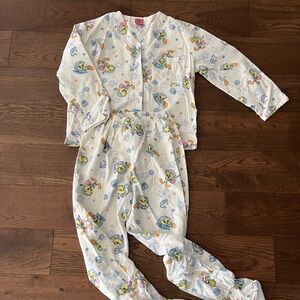 Vintage LOONEY TUNES Tweety Bird Flannel Footed Pajamas 2 Piece Small